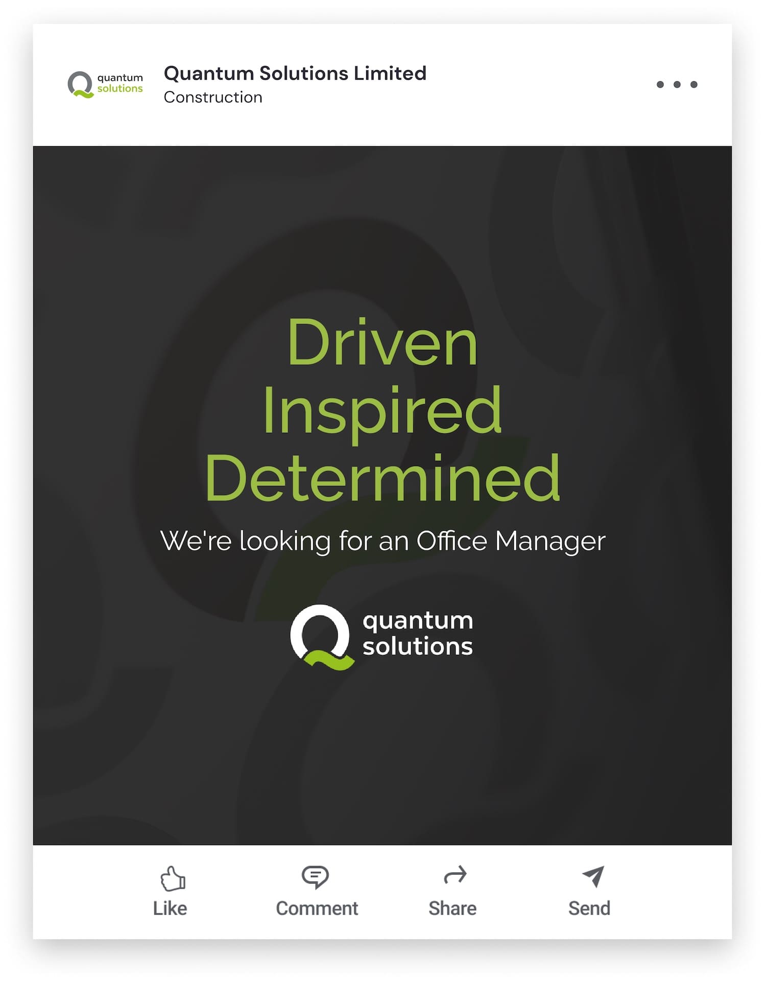 LinkedIn post illustrating a Quantum Solutions vacancy