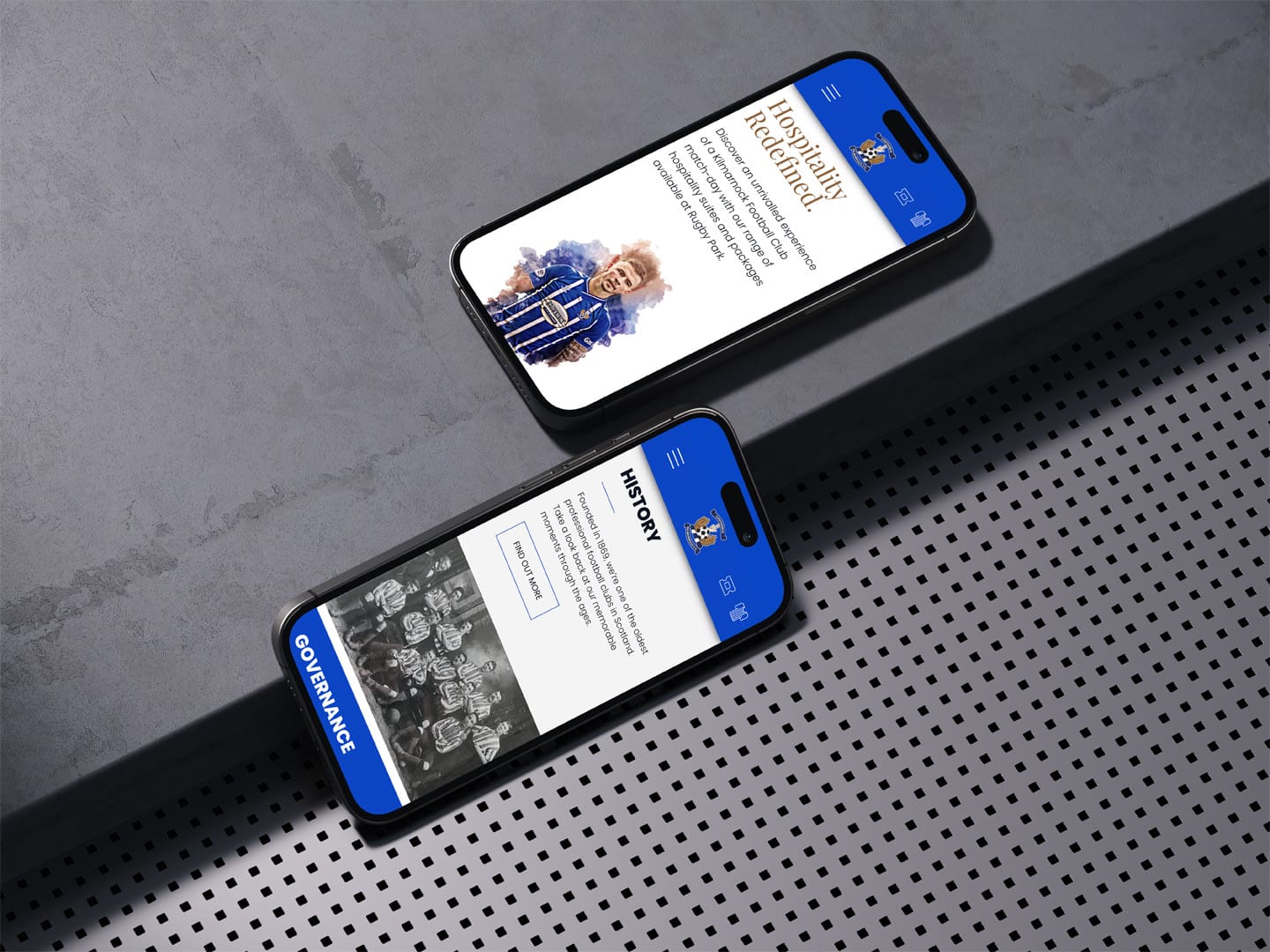 iPhone devices illustrating the Kilmarnock Football Club website