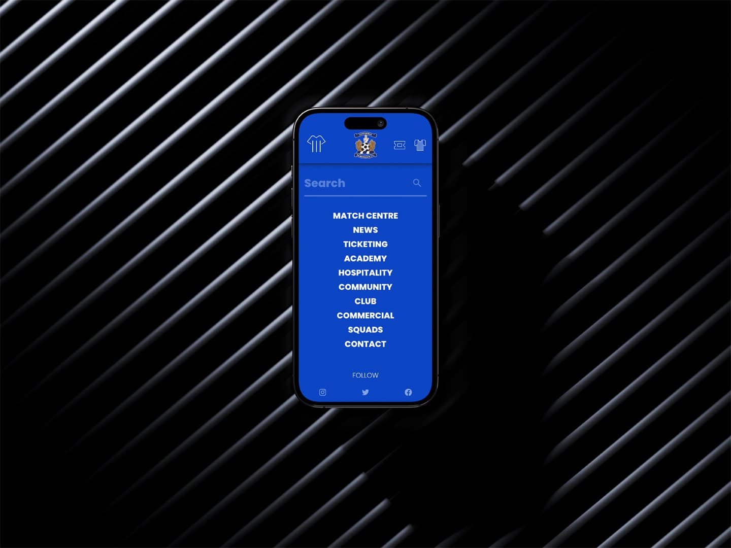 iPhone device illustrating the Kilmarnock Football Club website