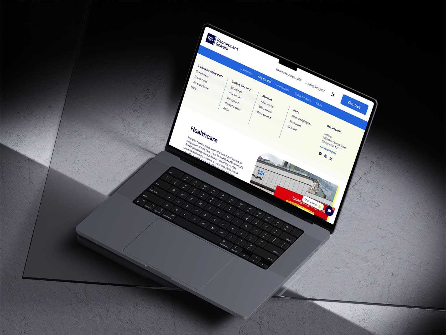 MacBook Pro laptop illustrating the Recruitment Solvers website