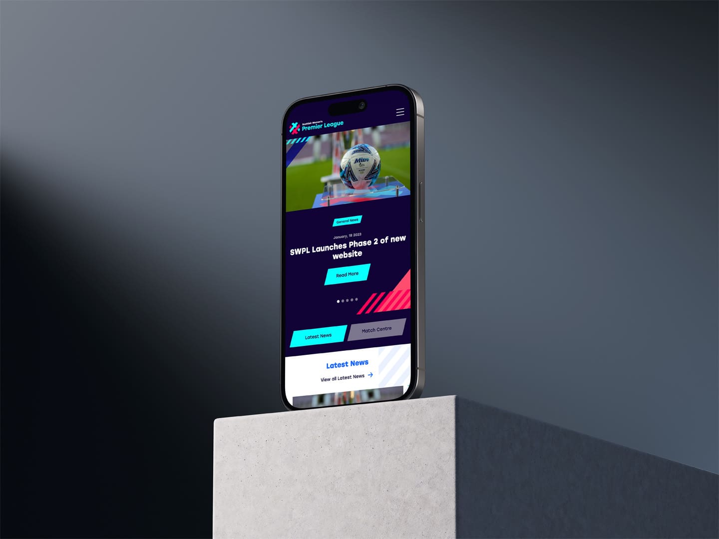 iPhone device illustrating the Scottish Women's Premier League (SWPL) website