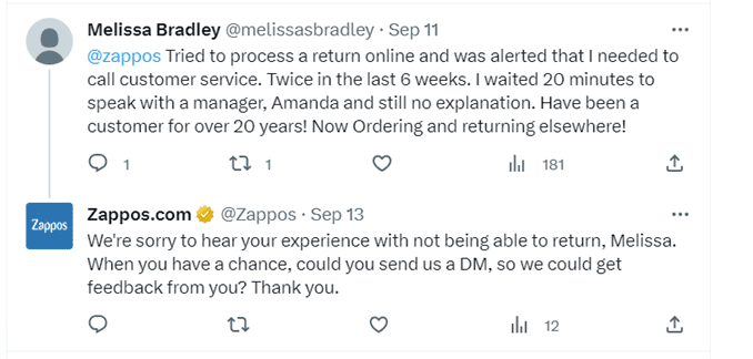 Zappos – social media customer service example